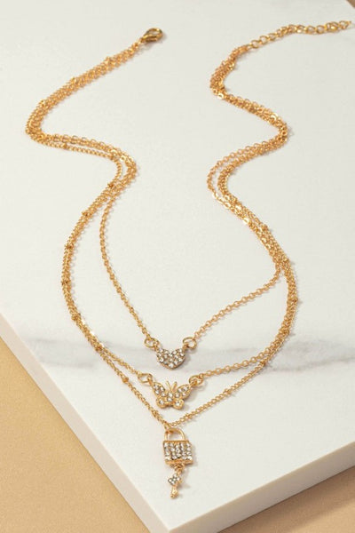 Goldtone Butterfly Pendant Trio Layering Necklace Set