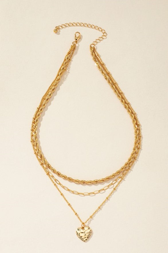 Conjunto de collar con tres capas y cadena tipo bata en tono dorado