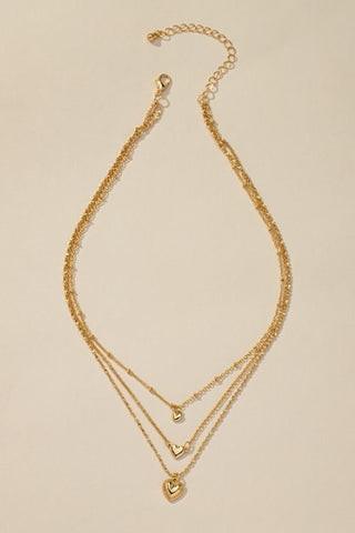 Goldtone Small Heart Pendant Trio Layering Necklace Set