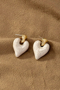 Cream Enamel Color Heart Drop Earrings