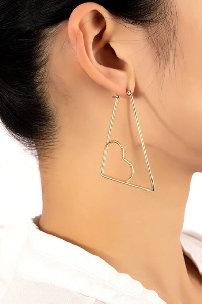 Trapezoid wire hoop earrings with heart inside