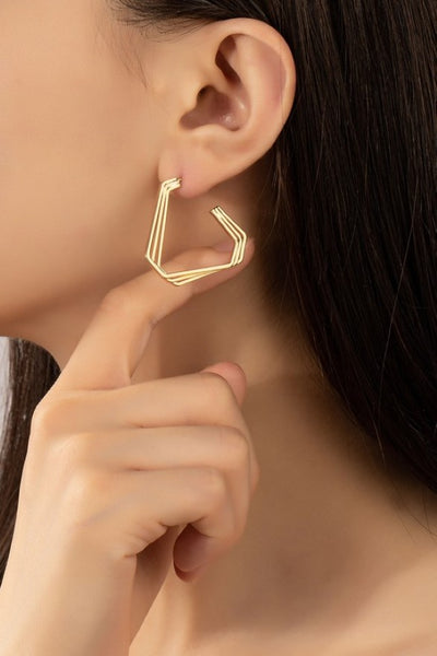 Three layer geo shape hoop overlapped earrings