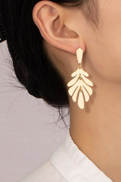 Metal leaf shape drop earrings