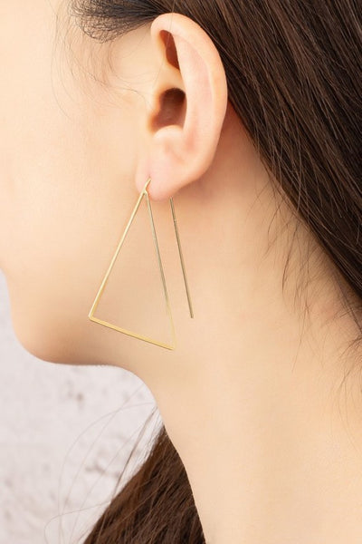 Brass triangle hoop earrings
