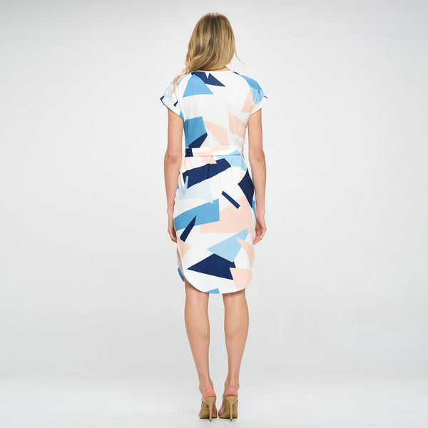 Sleek Geo Print Waist Tie Dress