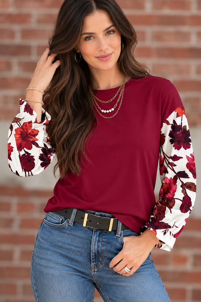 Autumn Muse Floral Sleeve Top