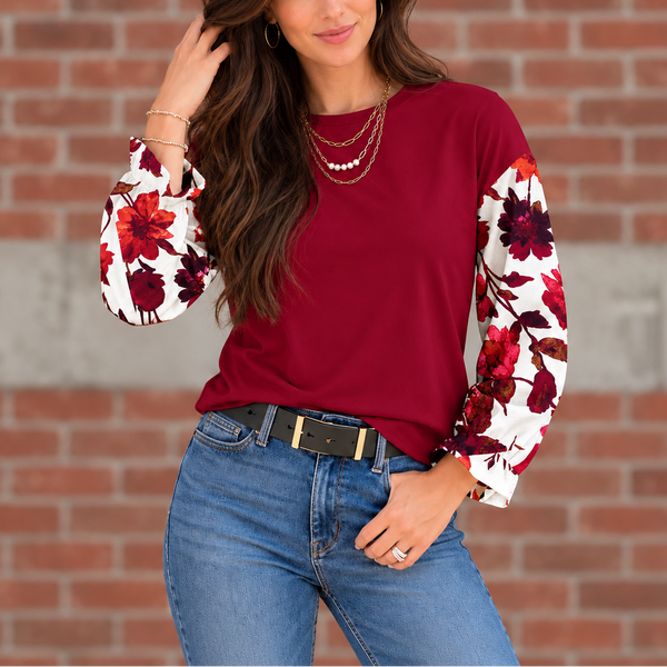 Autumn Muse Floral Sleeve Top