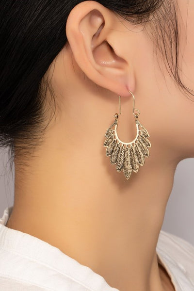 Boho fan shape feather drop earrings