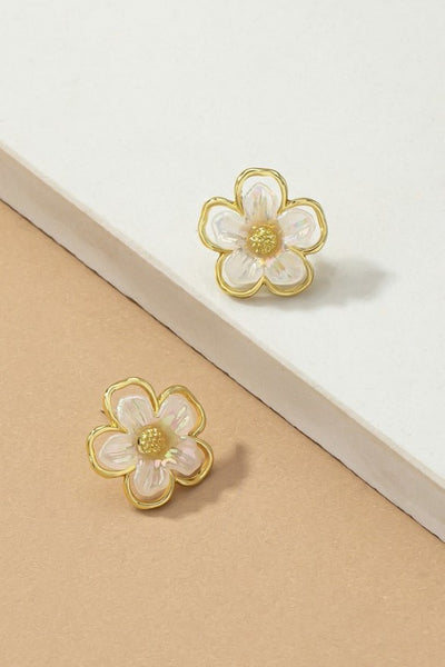 Iridescent flower stud earrings