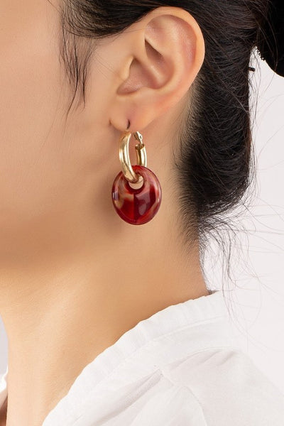 Hollow tube hoop earrings with dangling acetate