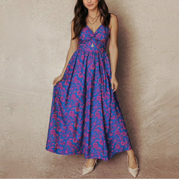 Vivid Floral Twist Maxi Dress