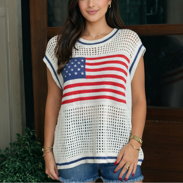 Patriotic Open-Knit Flag Sweater