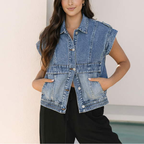 Denim Cargo Crop Vest