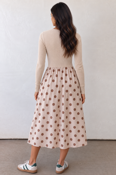 Café au Lait Polka Dot Midi Dress