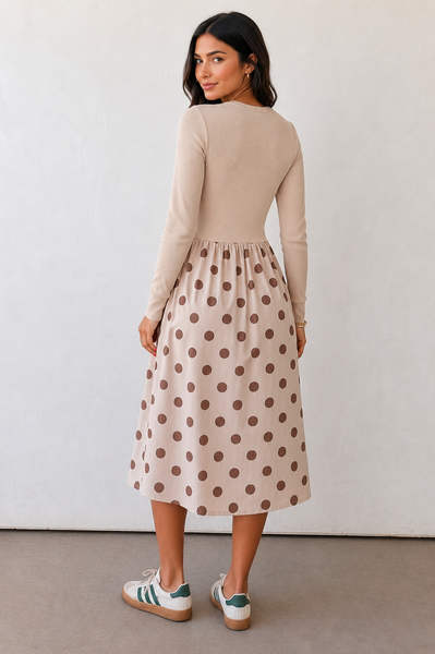 Café au Lait Polka Dot Midi Dress