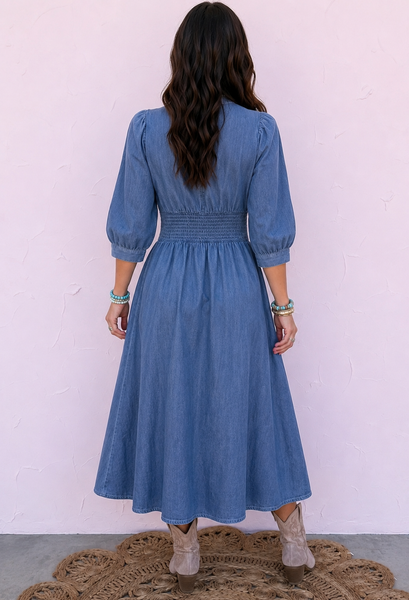 Blue Belle Zip Denim Midi Dress