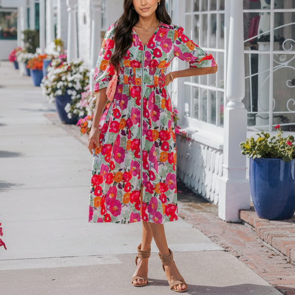 Marigold Muse Floral Zip Midi Dress