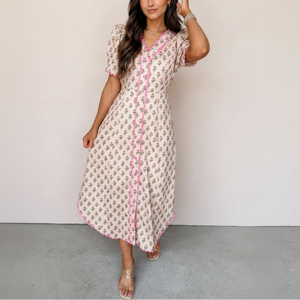Blushing Meadow Scallop Midi Dress