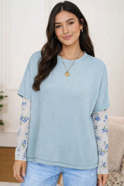 Sky Blossom Waffle Layered Top
