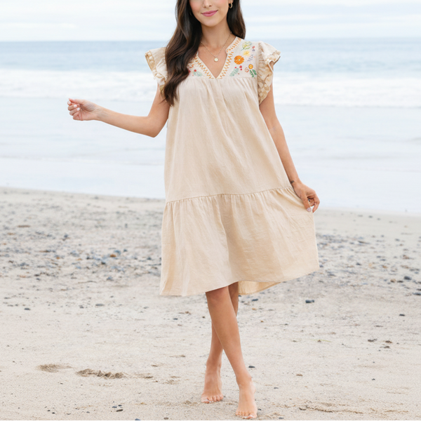 Pom-Pom Embroidered Sunset Midi Dress