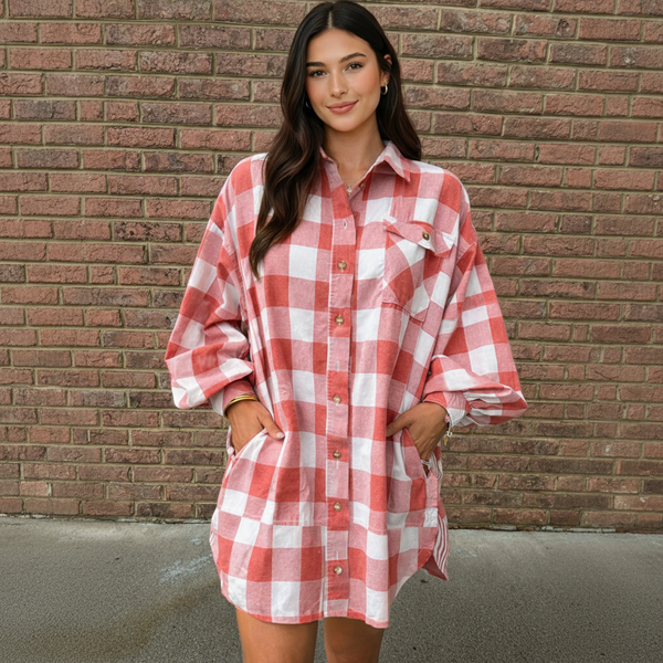 Sunset Gingham Overshirt Dress