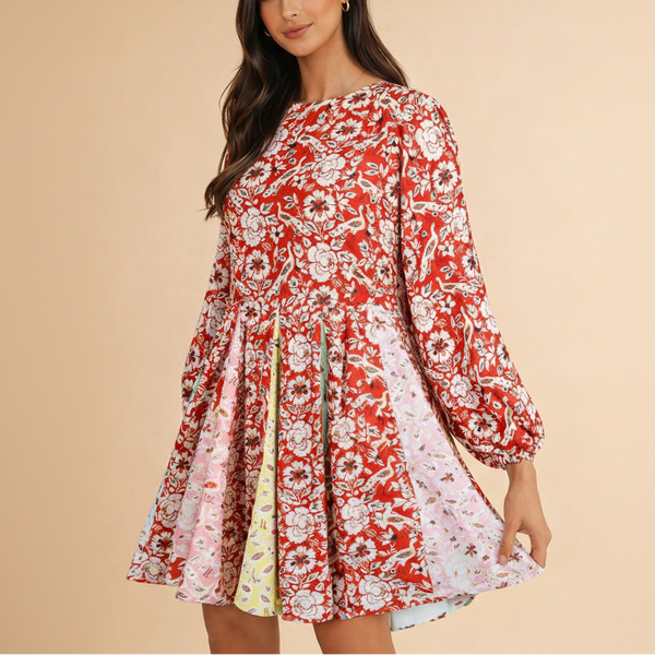 Crimson Crane Garden Mini Dress