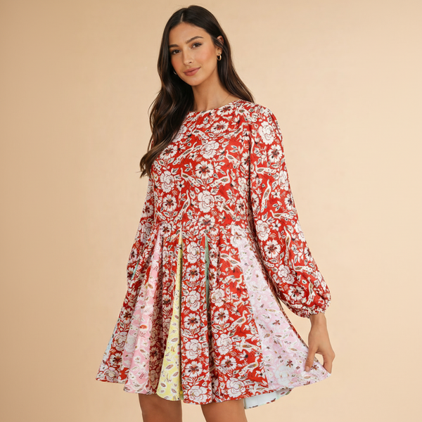 Crimson Crane Garden Mini Dress