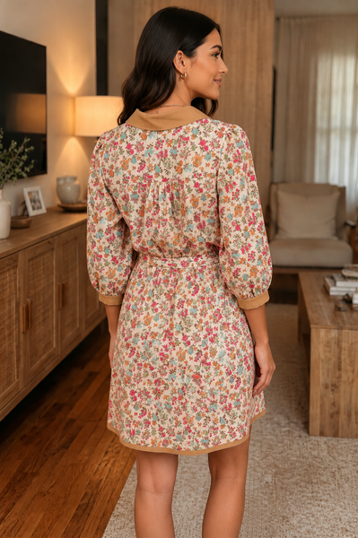 Autumn Bloom Belted Shirt Dress