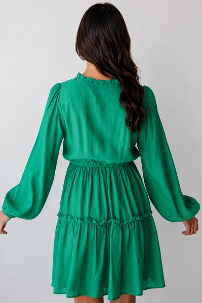 Emerald Whisper Ruffle Dress