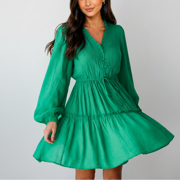 Emerald Whisper Ruffle Dress