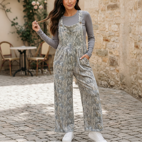 Willow Mist Textured Floral Overalls