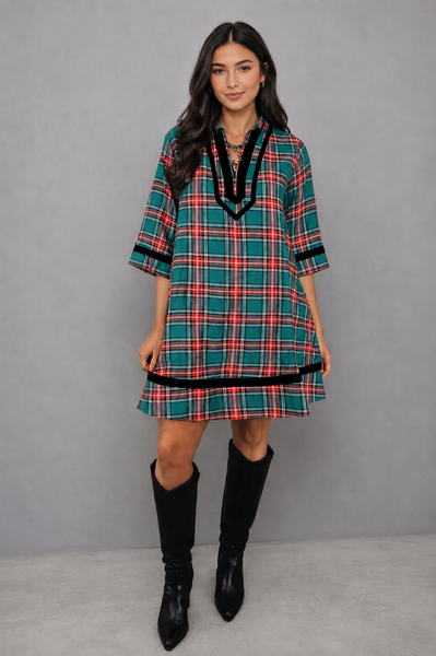 Holiday Hearth Plaid Shift Dress