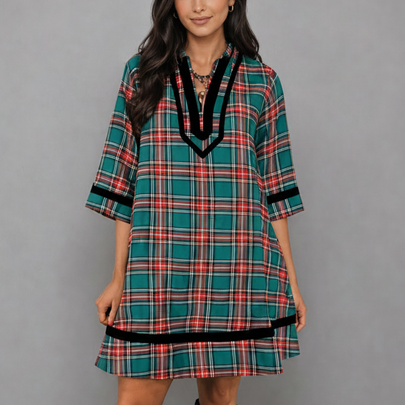 Holiday Hearth Plaid Shift Dress