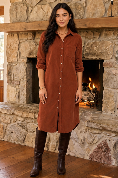 Autumn Hearth Corduroy Shirt Dress
