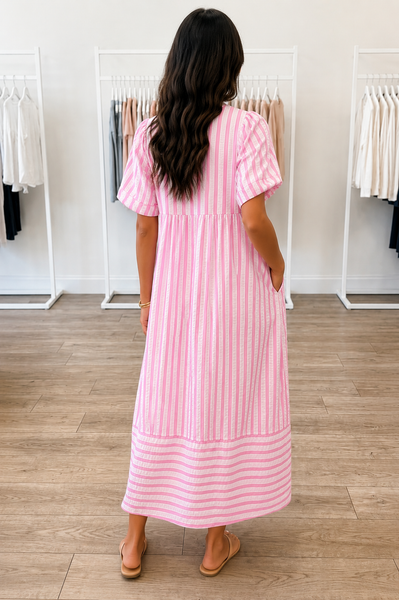 Pink Sugar Seersucker Maxi Dress