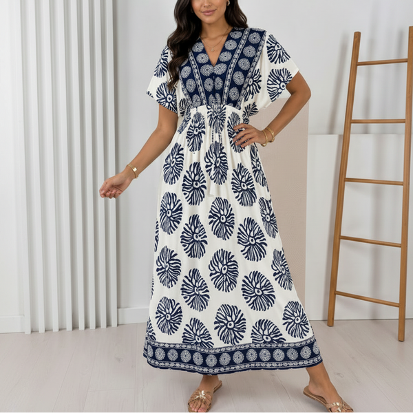 Santorini Seashell Breeze Maxi Dress