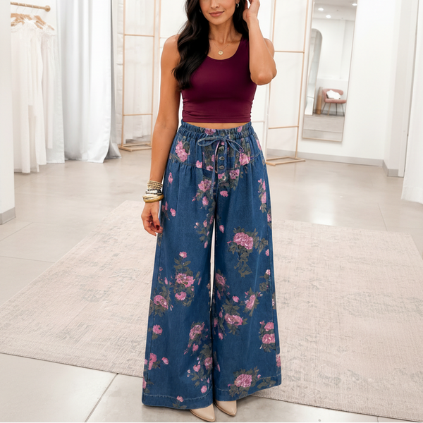 Midnight Rose Denim Palazzo Pants