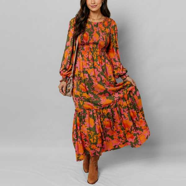 Sunset Bloom Smocked Maxi Dress