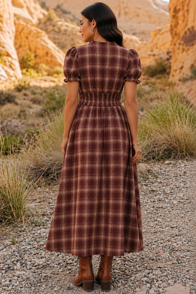 Canyon Rose Plaid Maxi Dress