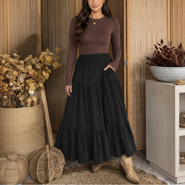 Midnight Meadow Tiered Maxi Skirt