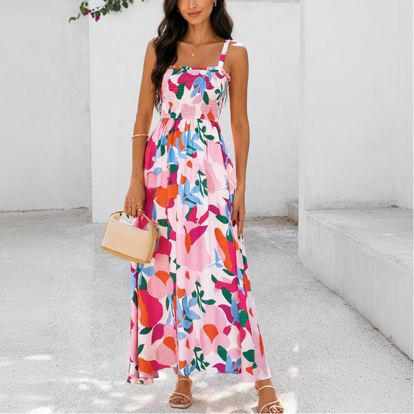 Pink Paradise Bloom Smocked Maxi Dress