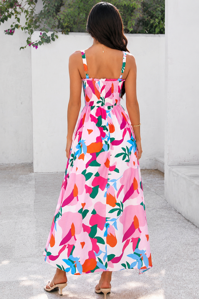 Pink Paradise Bloom Smocked Maxi Dress