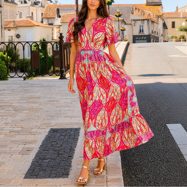 Santorini Sunset Paisley Maxi Dress