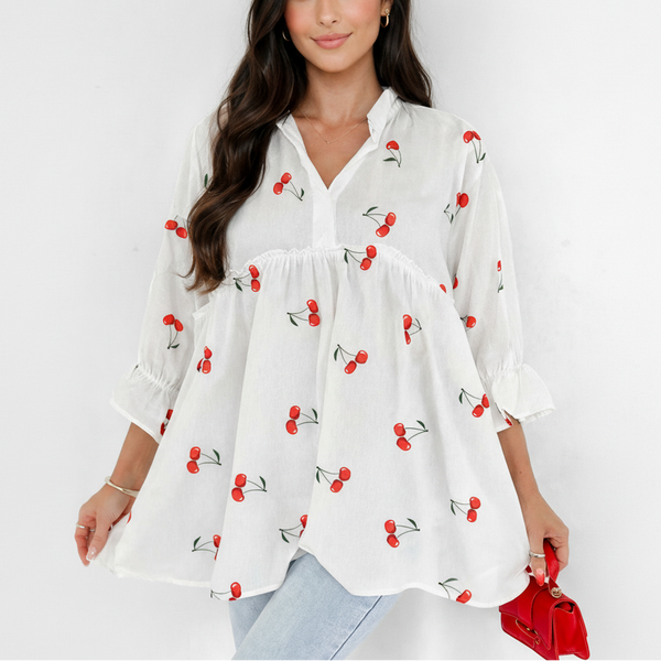 Cherry Whisper Babydoll Blouse