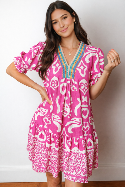 Hot Pink Ikat Heart Mini Dress