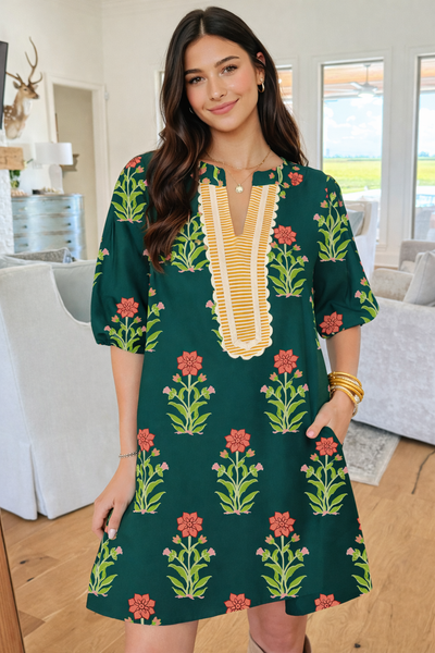 Emerald Meadow Folk Mini Dress