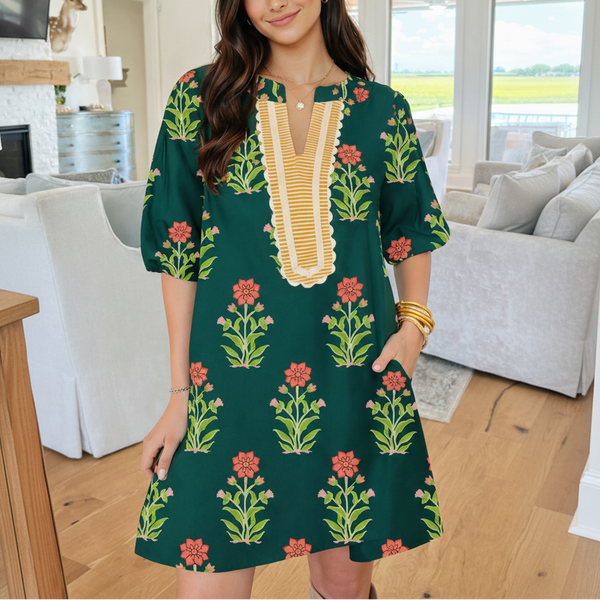 Emerald Meadow Folk Mini Dress