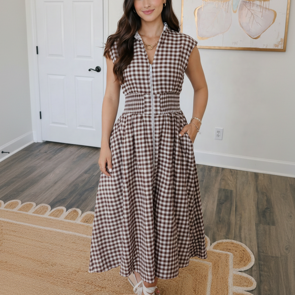 Gingham Zip Midi Sundress