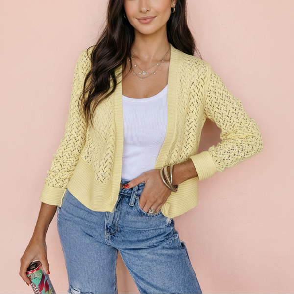 Lemon Drop Openwork Cardigan