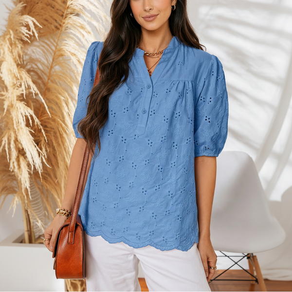 Periwinkle Eyelet Puff Blouse